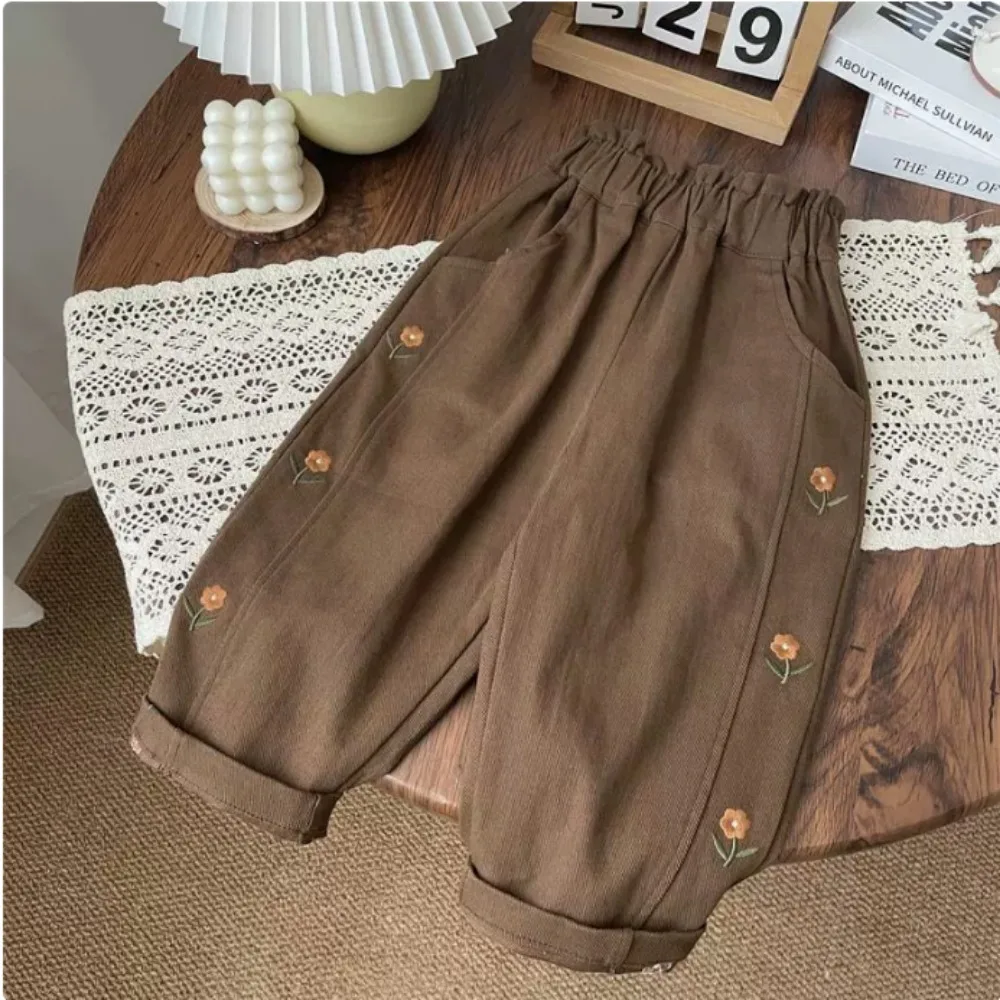 Girls' Casual Pants Flower Embroidery Trousers 2