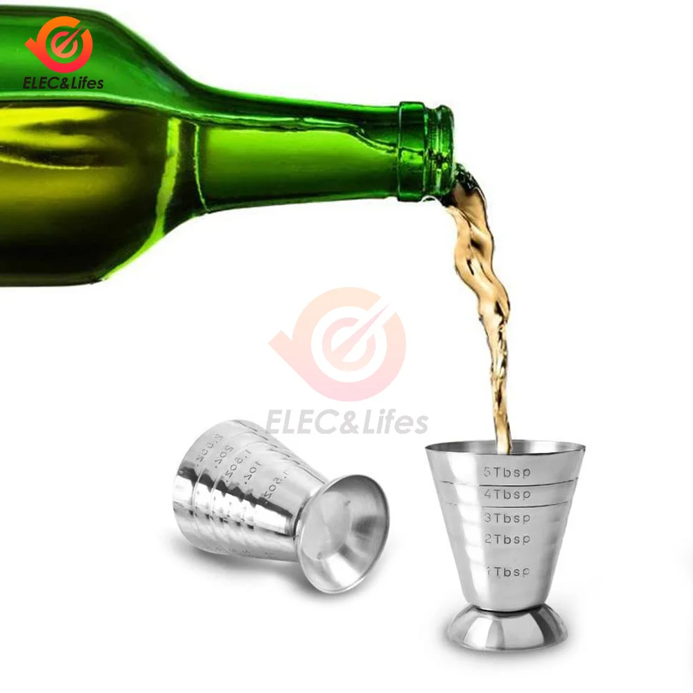 1pc 75ML Stainless Steel Measuring Cup Cocktail Tools Mixing Drink Accessories Three Scale Wine Measuring Cups For Home Party