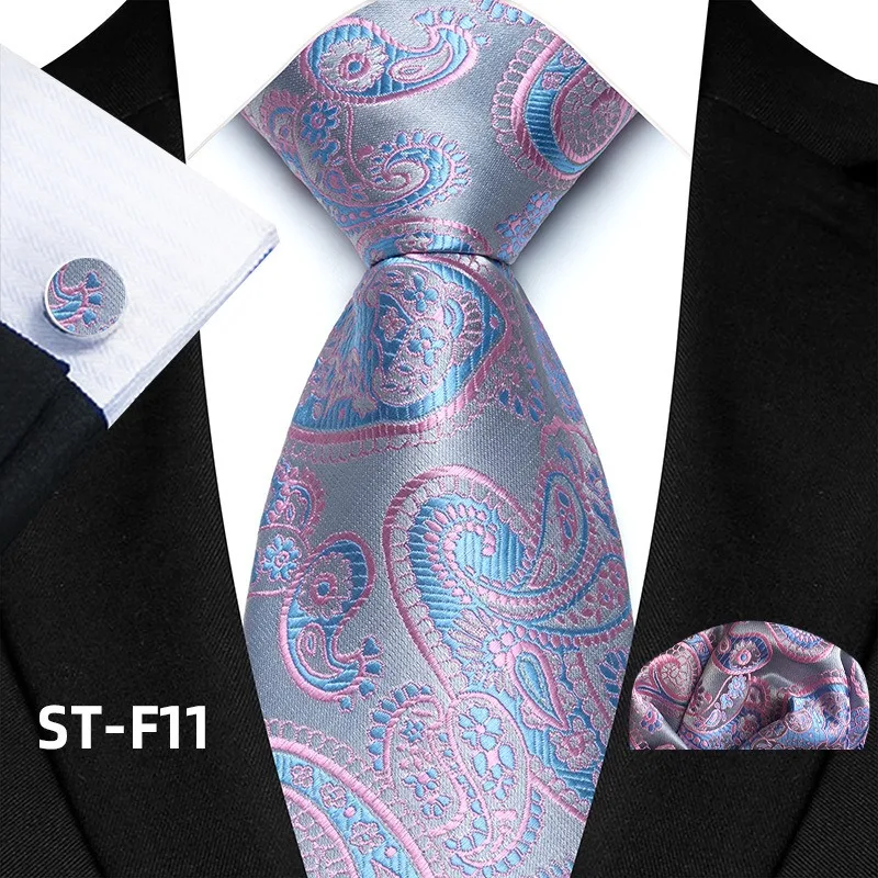Florales Paisley-Krawattenset für Herren, Vintage-Krawatte, Taschentuch, Manschettenknöpfe, Set für Herren, klassische Anzugaccessoires, hochwertige Gravata – Detail 16