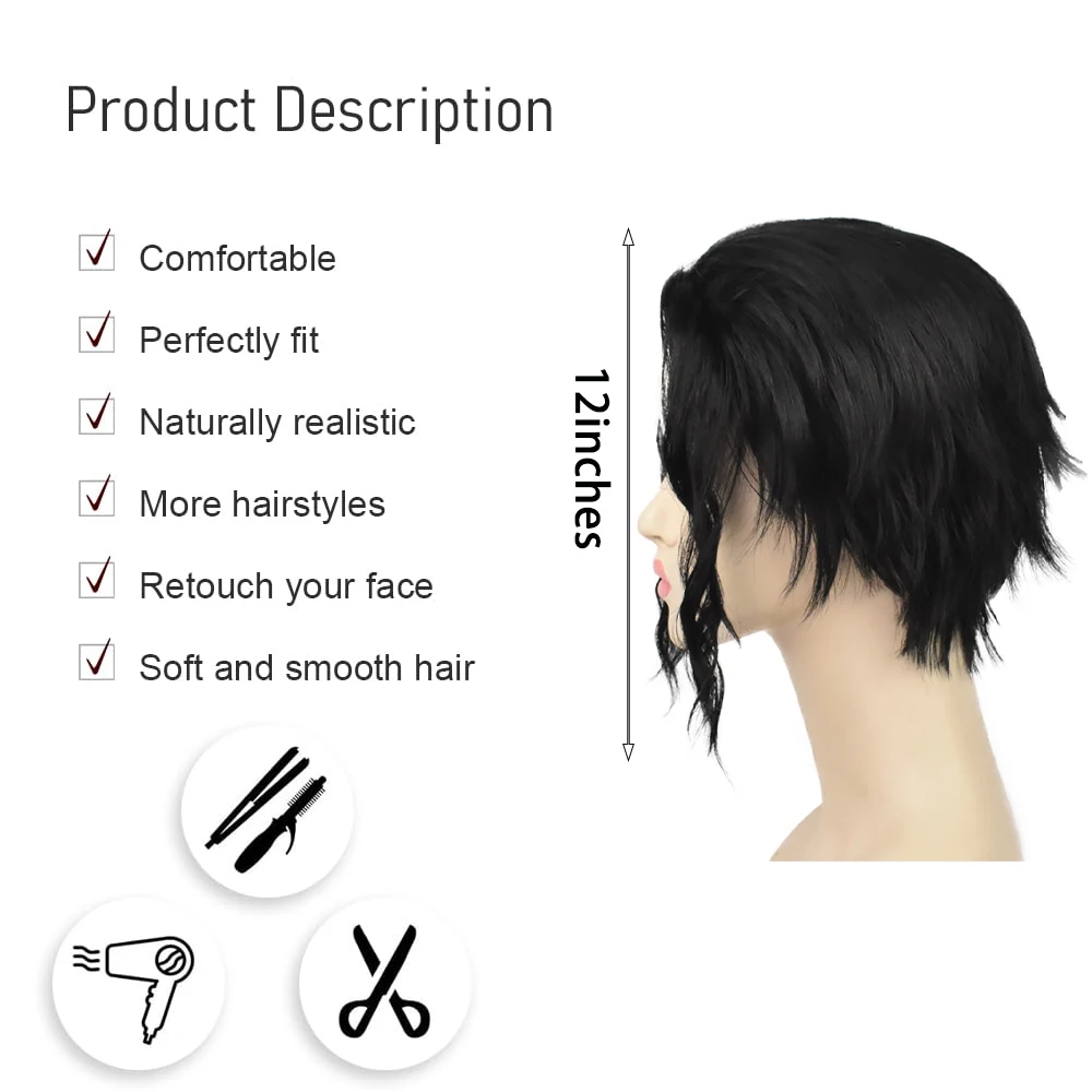 High-Quality Anime Muzan Kibutsuji Cosplay Synthetic Hair Black Short Curly Hair For Both Men And Women Halloween Dail Party Wig