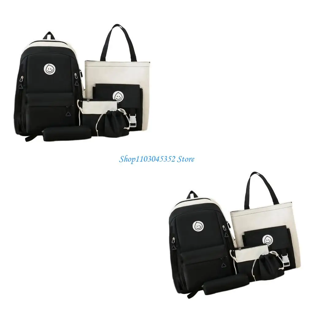 5-pcs-set-mulheres-mochila-estudante-mochila-escolar-mochila-lona-alca-superior-bolsa-laptop-mochila-mochila-viagem