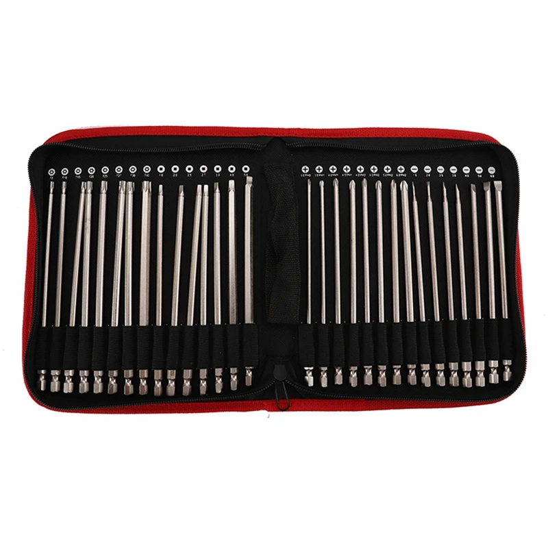 

30PC 1/4 Inch Hex Shank Long Magnetic Screwdriver Bits Set 6 Inch (150mm)Power Tools(Slotted+Cross+Square +Torx) S2