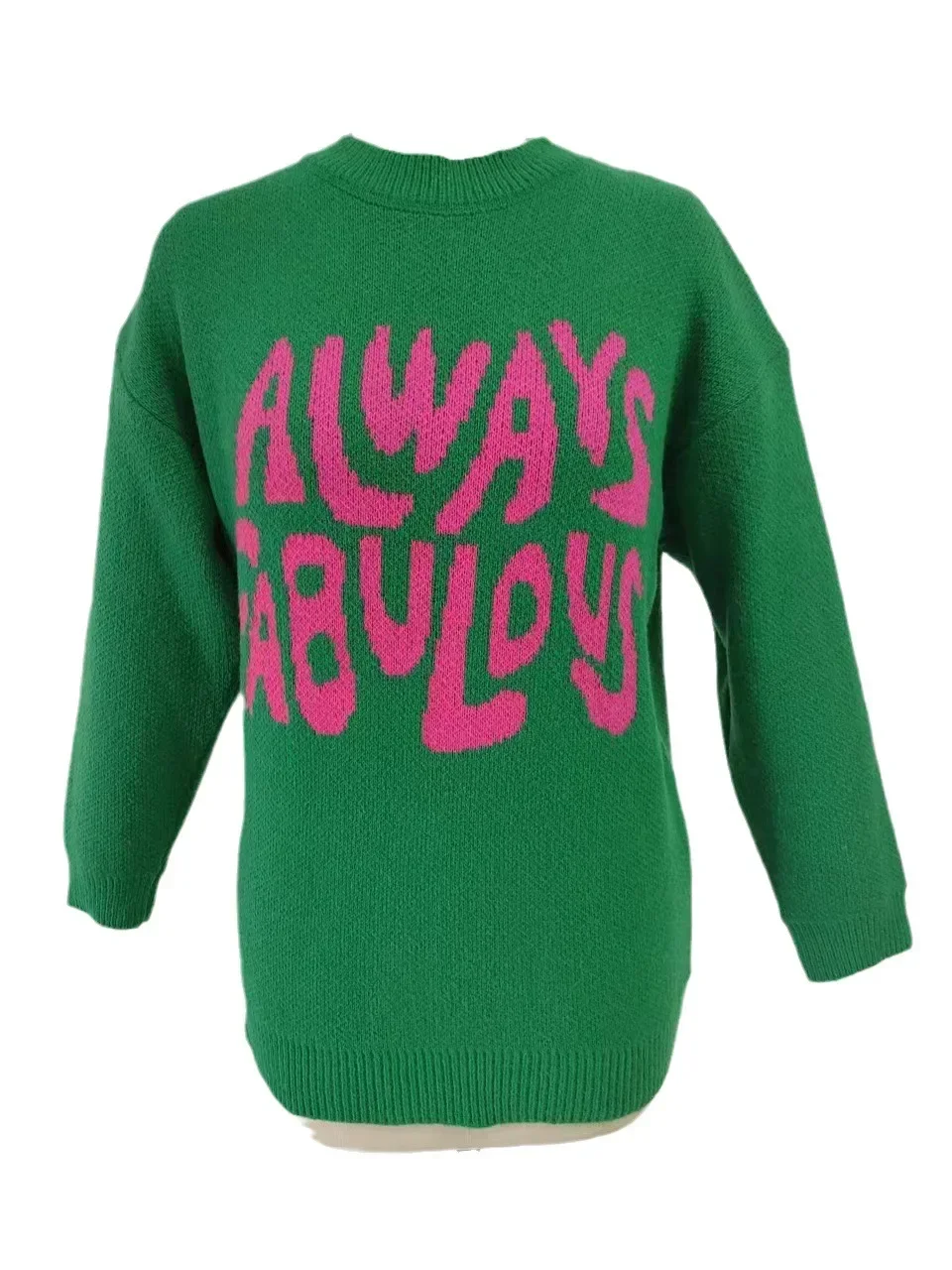 Autumn Winter Green Sweater Women Simple Pullover Knit Elastic Jumper Casual Thick PINKY Warm Y2k Letter Korean Jacquard Jumpers