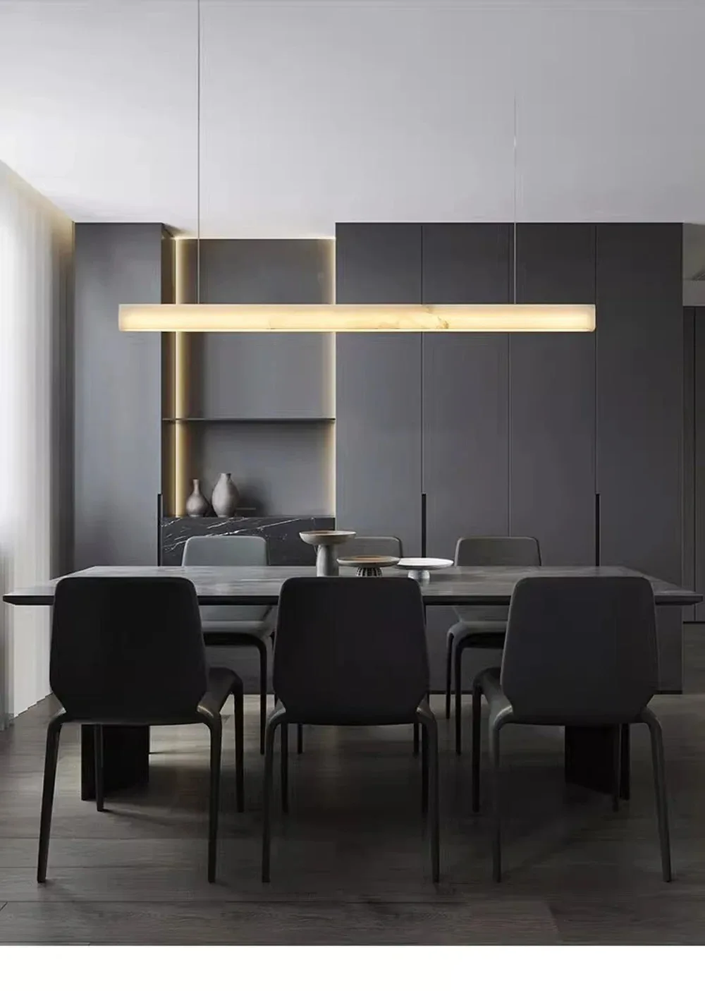 

Spanish natural marble restaurant pendant light Italian light luxury island table tea room straight strip study light