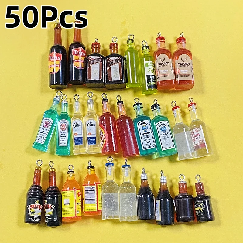 50pcs Wholesale Beer Bottle Resin Charms Bulk Lots Style Drink Pendant Accessory Diy For Earring Keychians Jewelry Making