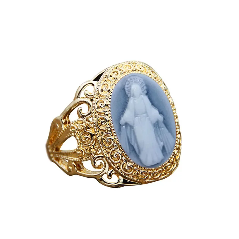 Jesus Flower Ring For Women Gold Color Fashion Victoria Plant Jesus Cameo Religious Ring