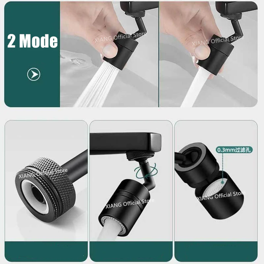 สีดำ720 ° ทองเหลืองก๊อกน้ำสำหรับห้องครัว Extender ห้องน้ำ Tap Rotatable ก๊อกน้ำ Extender Saving Water Tap อะแดปเตอร์หัวฉีด