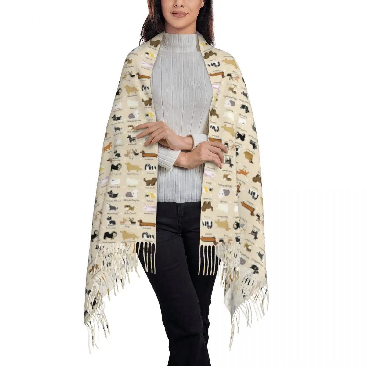 Border Collie Scarf Tassel Scarves Women Soft Warm Shawls and Wraps Large Fall Winter Shawl Wrap