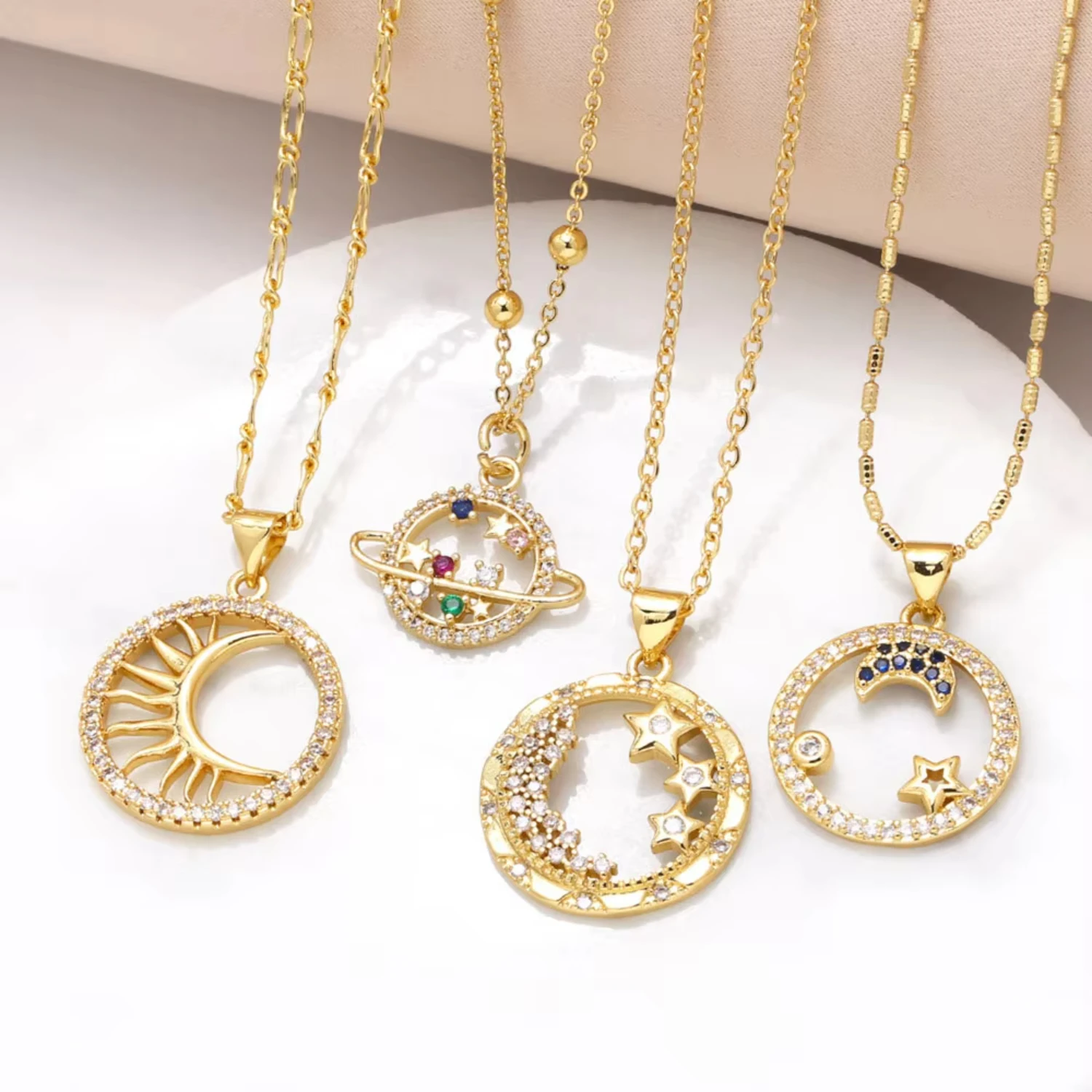 1pcs Hot selling plated  gemstone  moon charm necklace