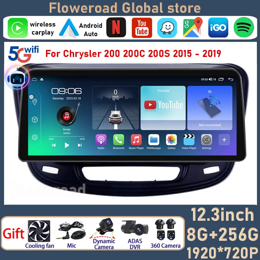 For Chrysler 200 200C 200S 2015 - 2019 Android Auto Car Radio DVD Stereo Multimedia Player GPS Navigation 2din Headunit Carplay