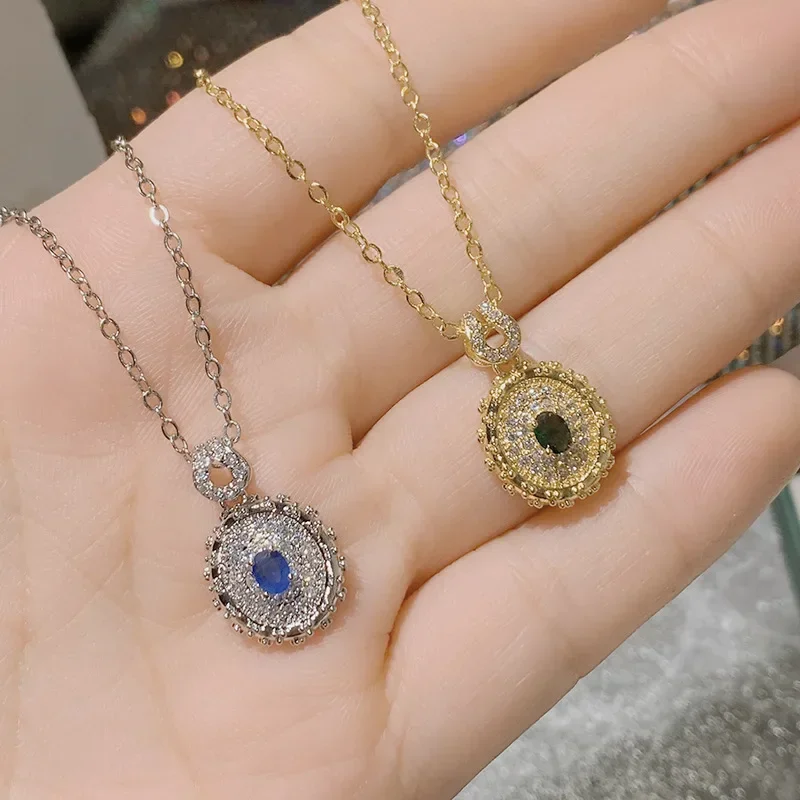 

MDL Moissanite Style.Jewelry New Italian Imitation Sapphire Necklace Gold-plated Micro-set Full Of Diamonds Buchi Wind Pendant