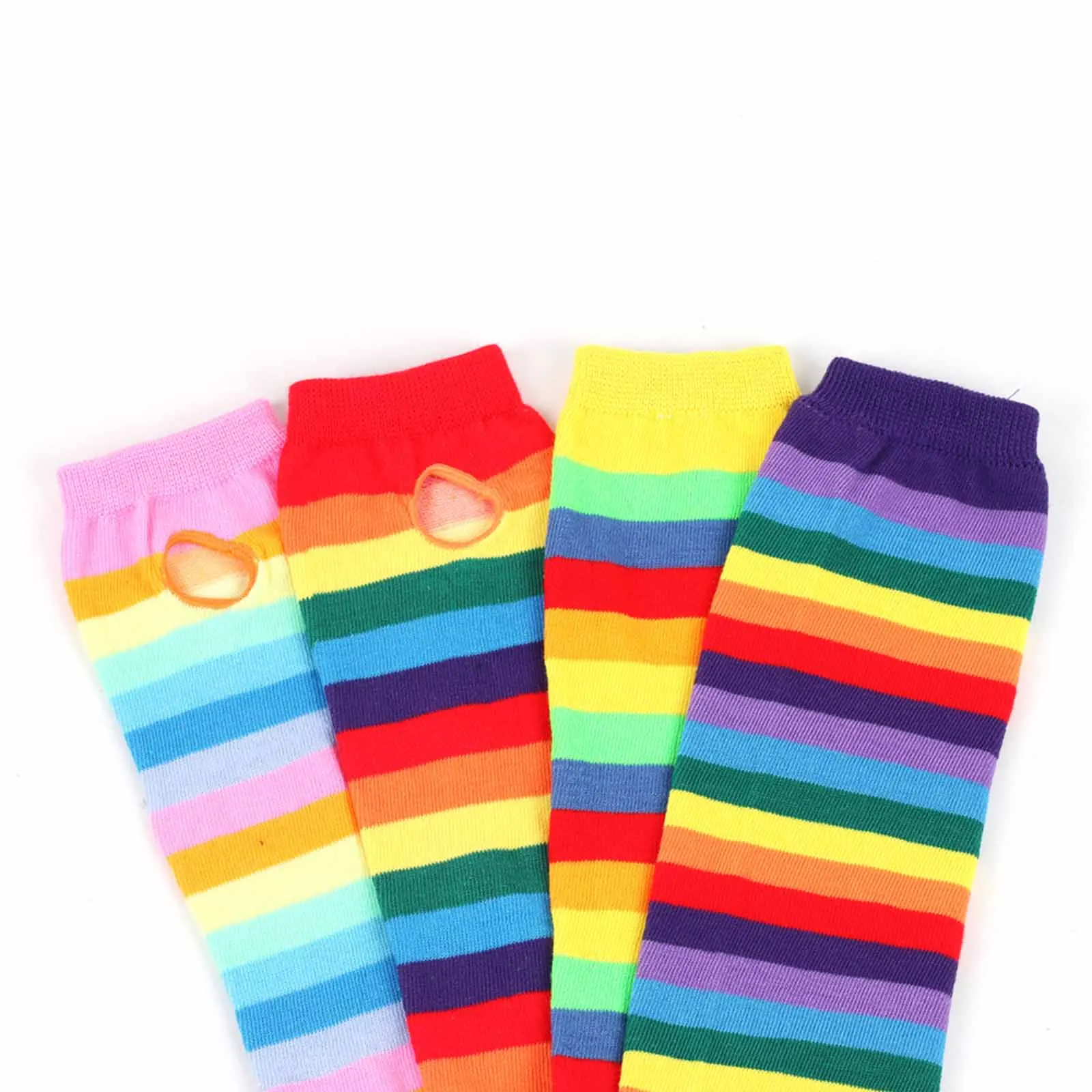 Women Rainbow Striped Elbow Gloves Long Fingerless Gloves Striped Knitted Elbow Mittens Cotton Wrist Sleeves Arm Warmer