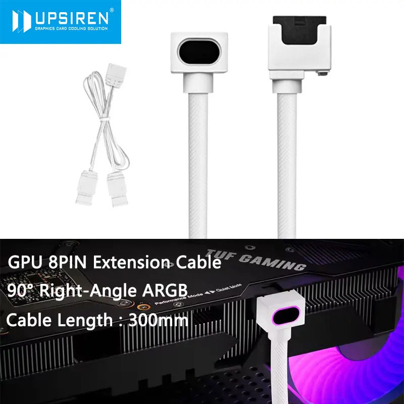

UPSIREN GPU 8PIN Extension Cable,Graphics Card Extension Cable ARGB 5V 3Pin,18AWG 90° Right-Angle Design,Male-to-Female Cable