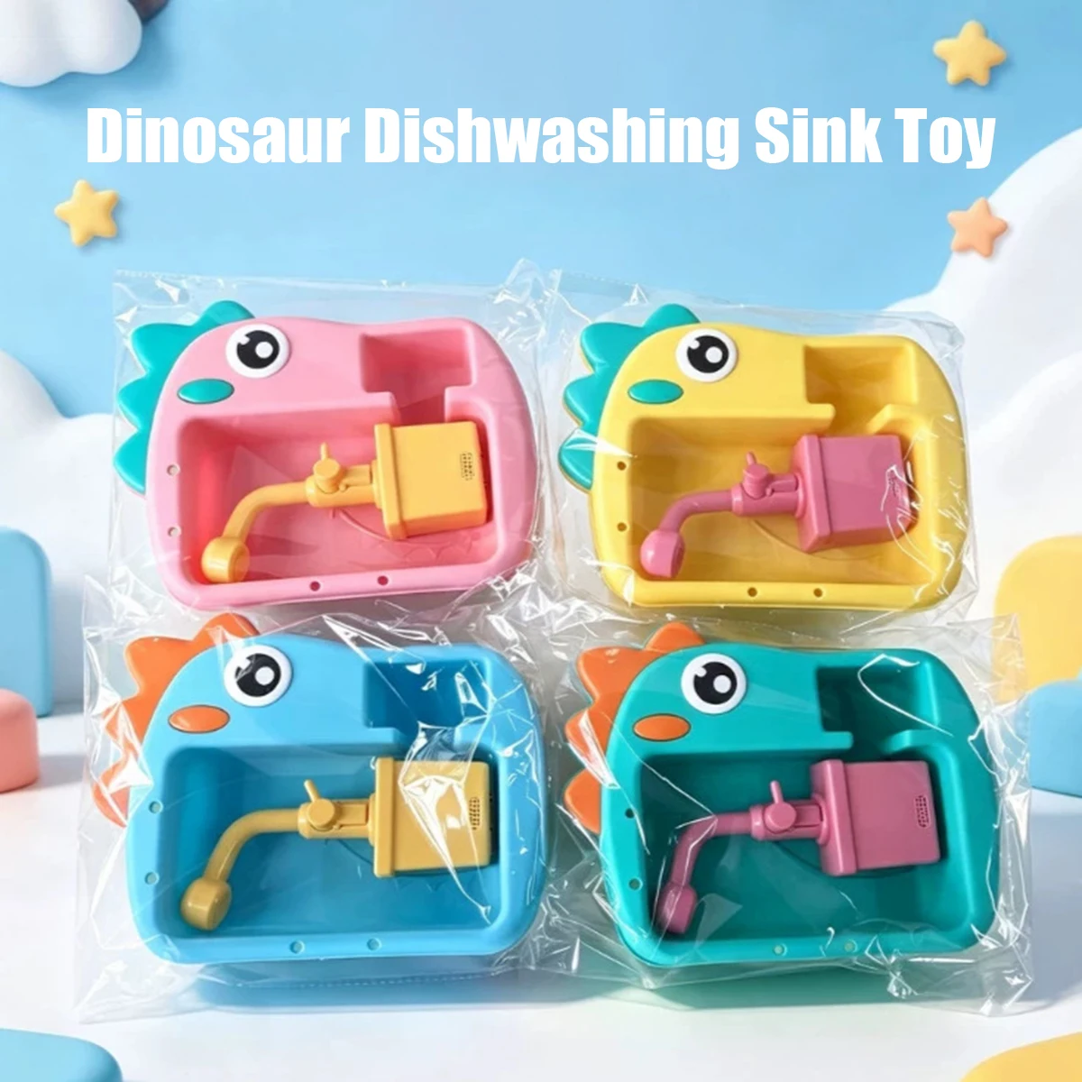 Kids Electric Cartoon Dinosaur Dishwashing Sink Toy Circulating Water Pretend Play Kitchen Set Parent‑Child Interactive RolePlay