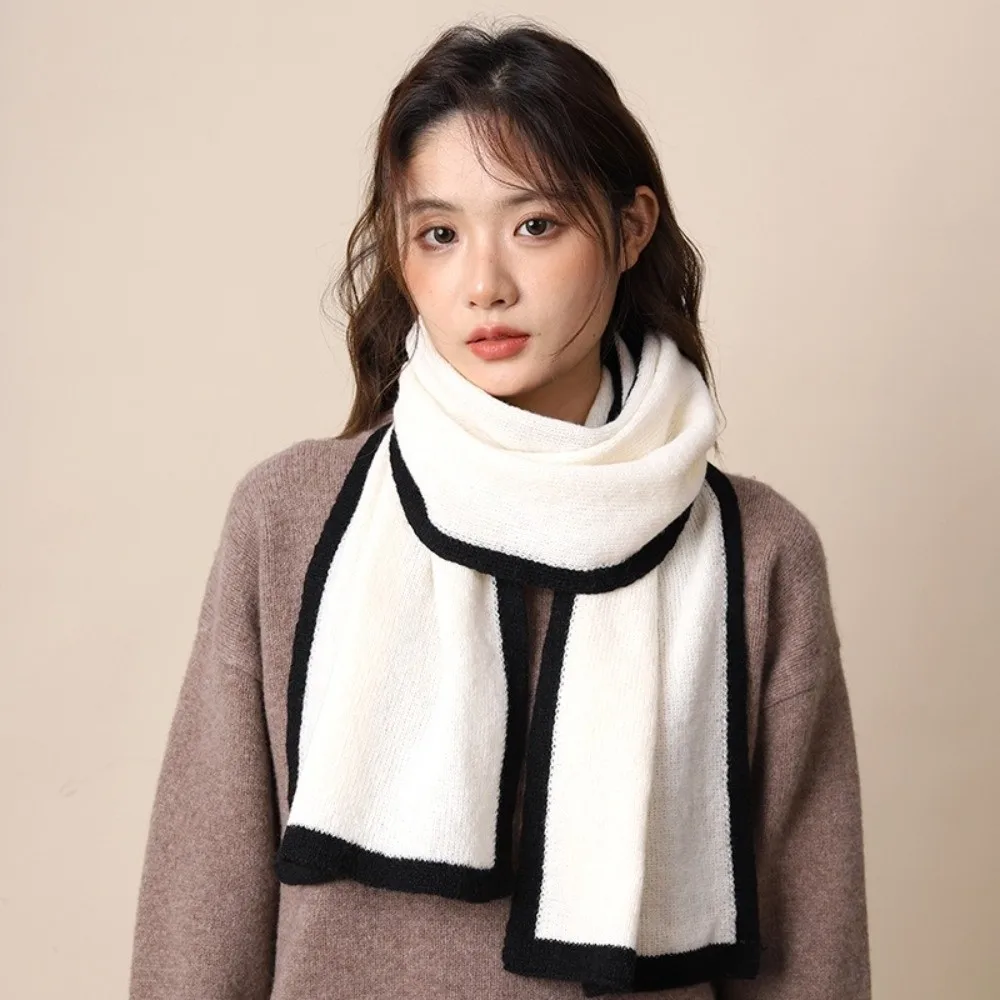 

Shawl Thicken Winter Scarf Wool Large Knitted Scarfs Color Contrast Soft Neckerchief Autumn