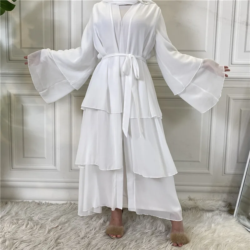 À la mode musulman élégant Abaya islamique polyvalent nouveau trois couches en mousseline de soie Cardigan Robe 1896 Ramadan dubaï luxe Islam élégant