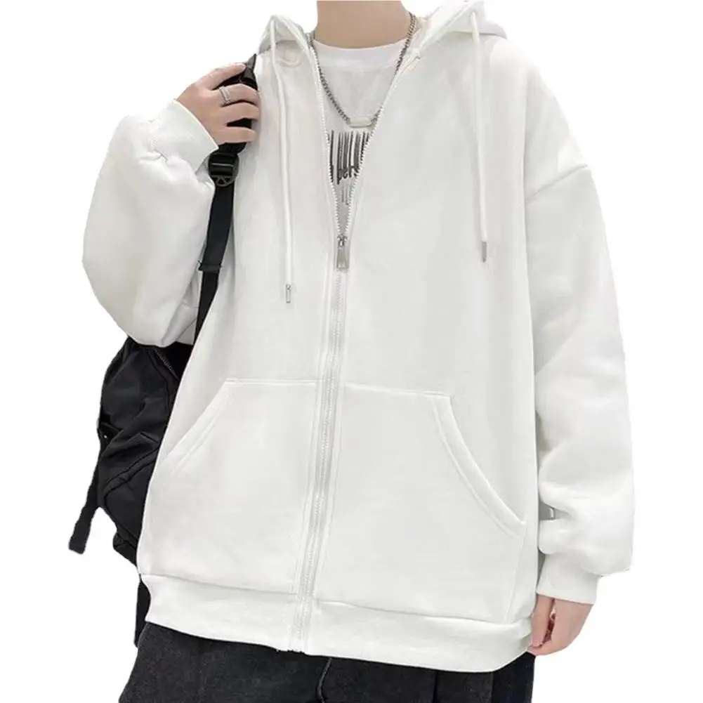 Men Hoodie Men's Fall Winter Hoodie Cardigan with Drawstring Patch Pocket Zip-up Closure Casual Hooded Coat with for Daily