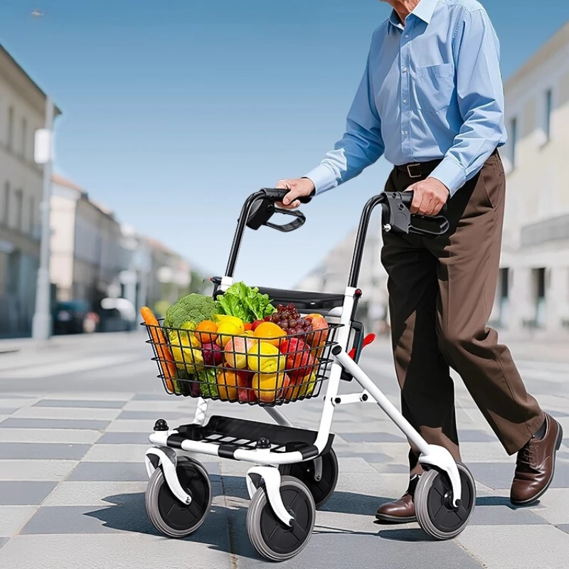 Rollator Walkers with Seat for Seniors, Foldable Terrain Rolling Walkers for Elderly, Height Adjustable Ergonomic Mobility Aids