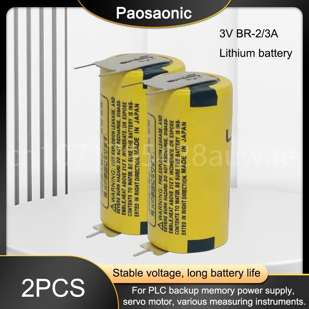 2PCS BR-2/3A 3V 1600mAh CR17335 PLC Lithium Battery with Plug for Mitsubishi Backup Power Lndustrial Battery Band Needle