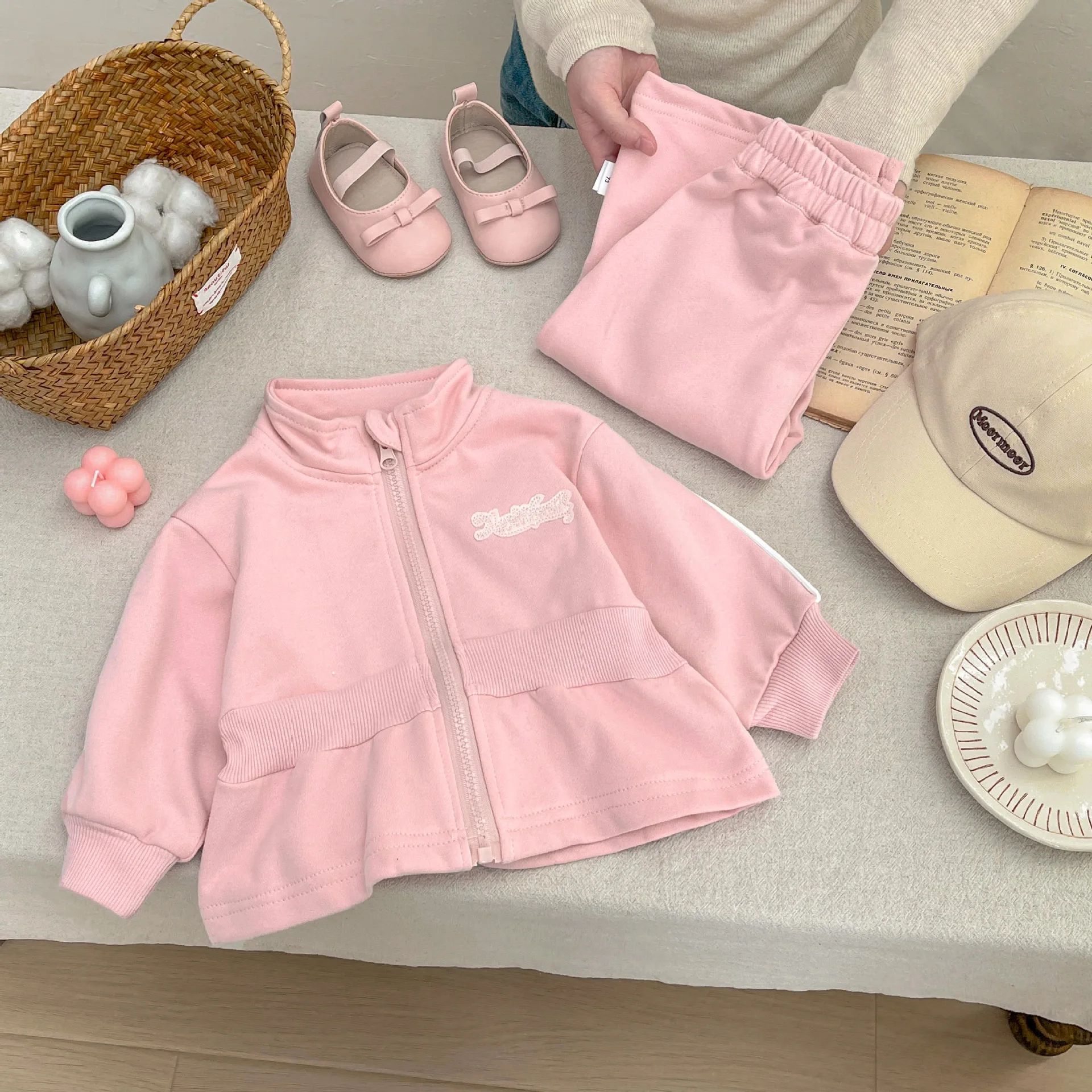2026 Spring New Children Long Sleeve Clothes Set Girls Letter Zipper Coat + Sweatpants 2pcs Suit Cotton Kids Casual Outfits
