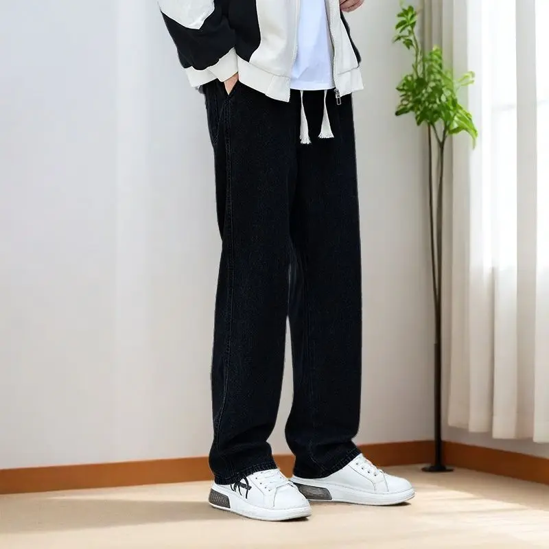 

Tall Men Baggy Jeans Loose Straight Leg Extended X-Length Elastic Waist Drawstring Pantalones Hombre 2025 Blue Black