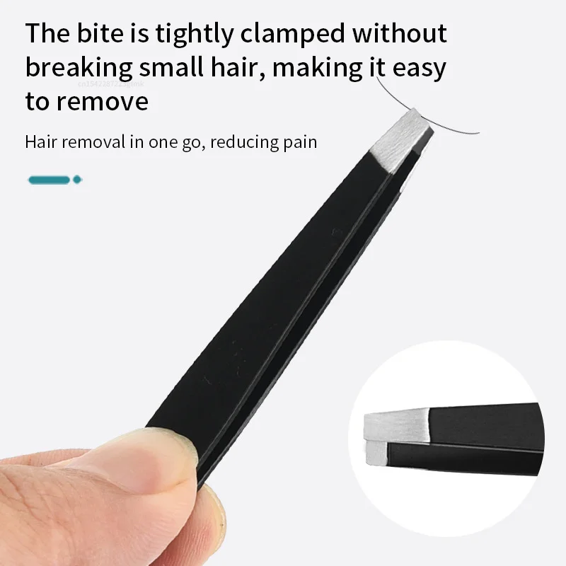 Stainless Steel Black Eyebrow Tweezer with Slant and Flat Point Beauty Tools for Eyebrows & Ingrown Hair Removal