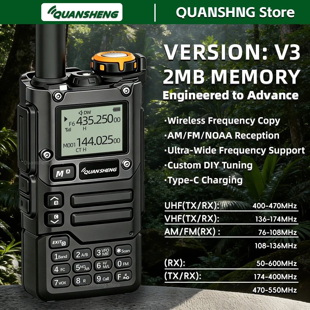 Quansheng UV K5 8 V3 Walkie Talkie Two Way Radio 2MB Memory Long Range AM FM Ham Camping Communication K6 Wireless Set Station