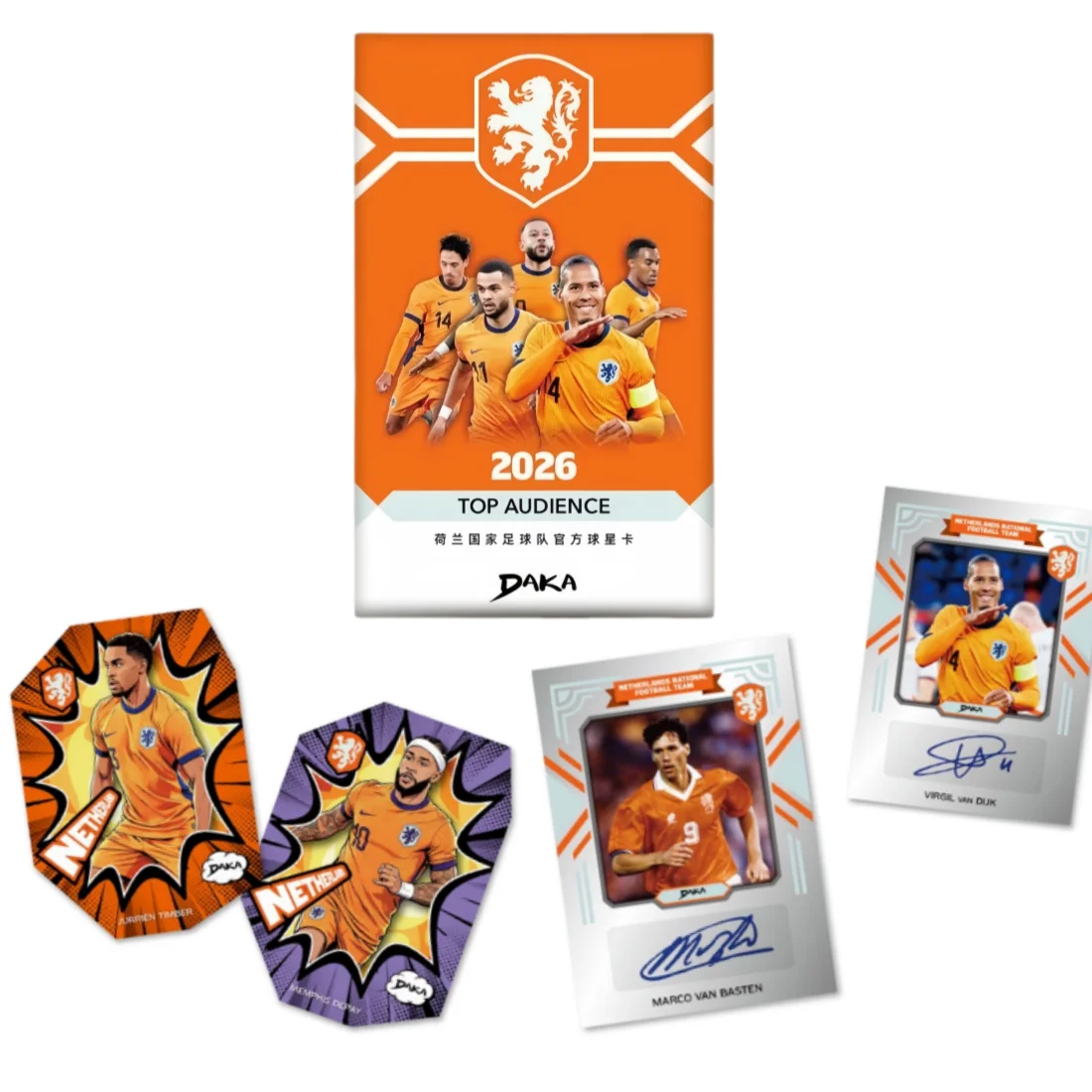 nuevas-tarjetas-coleccionables-de-futbol-daka-2026-de-holanda-serie-top-audience-con-firmas-de-las-estrellas-depay-virgil-van-dijk