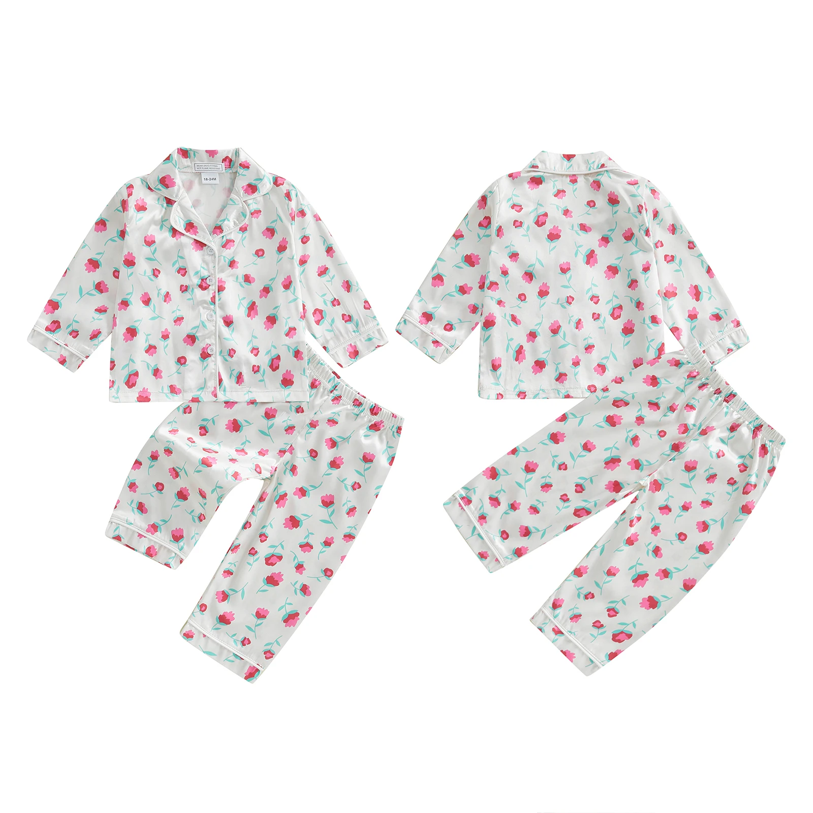 2025 Valentijnsdag Kleine Baby Meisjes Pyjama Set Liefde Hart Button Down V-hals Lange Mouw Tops en Broek Lounge Wear 2-delige set