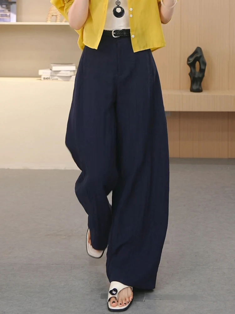 

High Waist Wide Leg Linen Pants Women Summer Thin New Style Fashionable Bend Knife Pants Korean Style Casual Long Pants