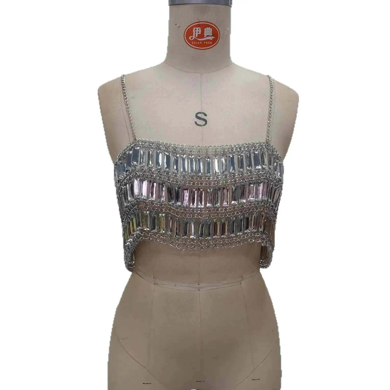 New Arrival Acrylic Sequins Handmade Choker Necklace Multi-layer Patchwork Hot Girl Body Chain Nightclub Party Layered Top