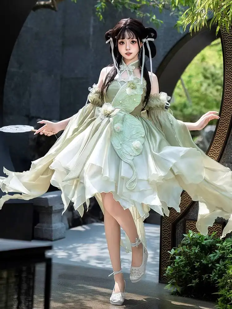 

Оригинальное и подлинное платье Лолиты в китайском стиле с бабочкой и ретро-вышивкой с элементами Хань, изысканное и милое платье феи, комплект