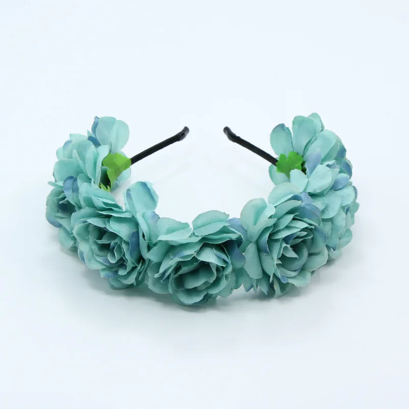

Band for Bride Women Photography Party Bridal Floral Pearl Beaded Flower Crown with Leaf Vine Wedding Headpiece Elastic Hair