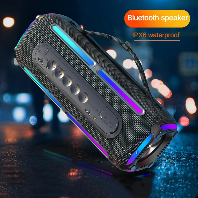 Portable RGB Colorful Light Bluetooth Speakers TWS Series Subwoofer Outdoor Camping Waterproof Bass Column Wireless Card Speaker