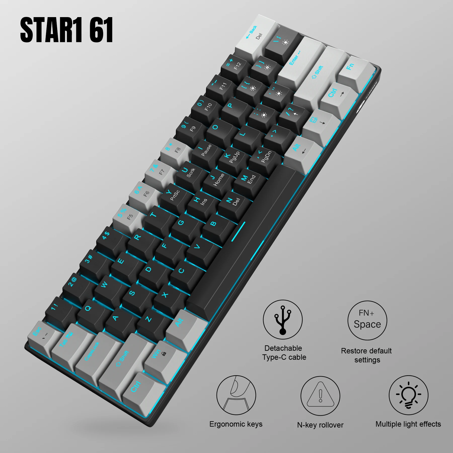 MageGee MK-Star61 Mini 60% Mechanical Keyboard 61 Keys Wired LED Backlit Compact Gaming Portable Keyboard  for Laptop PC Tablet