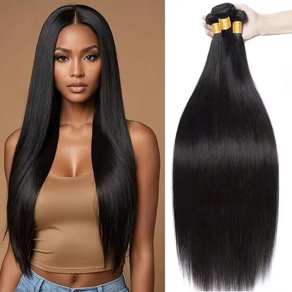 3 пучка человеческих волос, бразильские волосы, 22 24, 26 дюймов, прямые человеческие волосы, плетение необработанных человеческих волос, наращивание натуральных волос