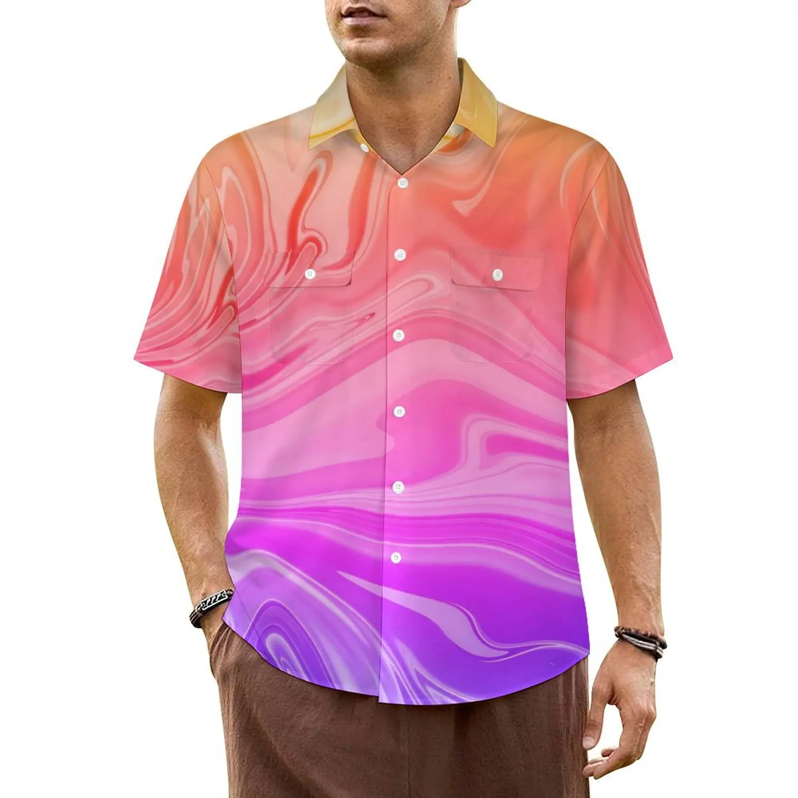 Abstract Rainbow Casual Shirt Gradient Print Elegant Hawaiian Shirts Mens Short Sleeves Vacation Y2K Fashion Plus Size Blouses