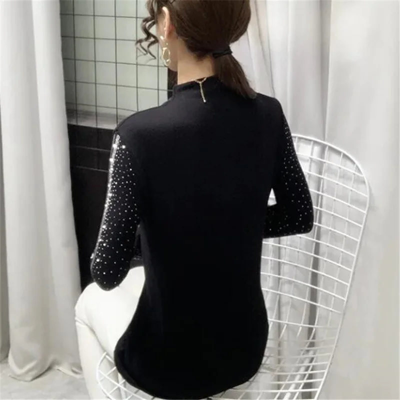 Bright Diamond T-shirt Women Tsse Top Stretch Top Fashion Bottom Jumpper Top Trend Woman Blous OL Basic Drill Feminine Tshirts