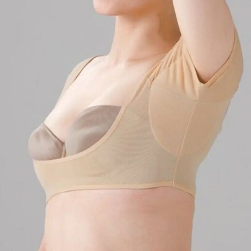 Women Girl Short Sleeve Underwear Vest with Underarm Armpit Sweat Absorbing Pads