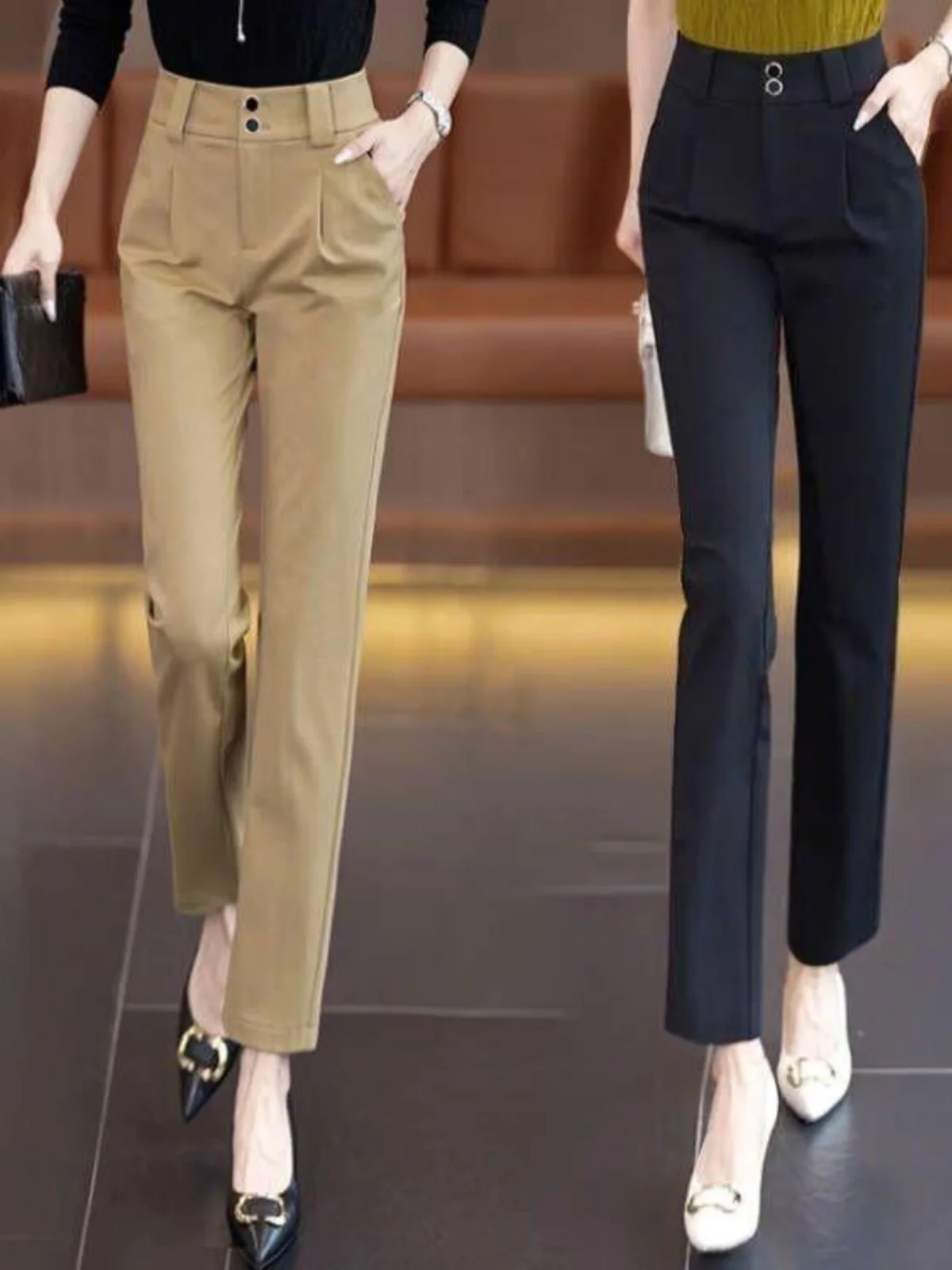 High Waist Slim Fit Straight Leg Pants Casual Trousers Harem Long Pants Spring Autumn New Style Suit Pants Fashionable Ladies...