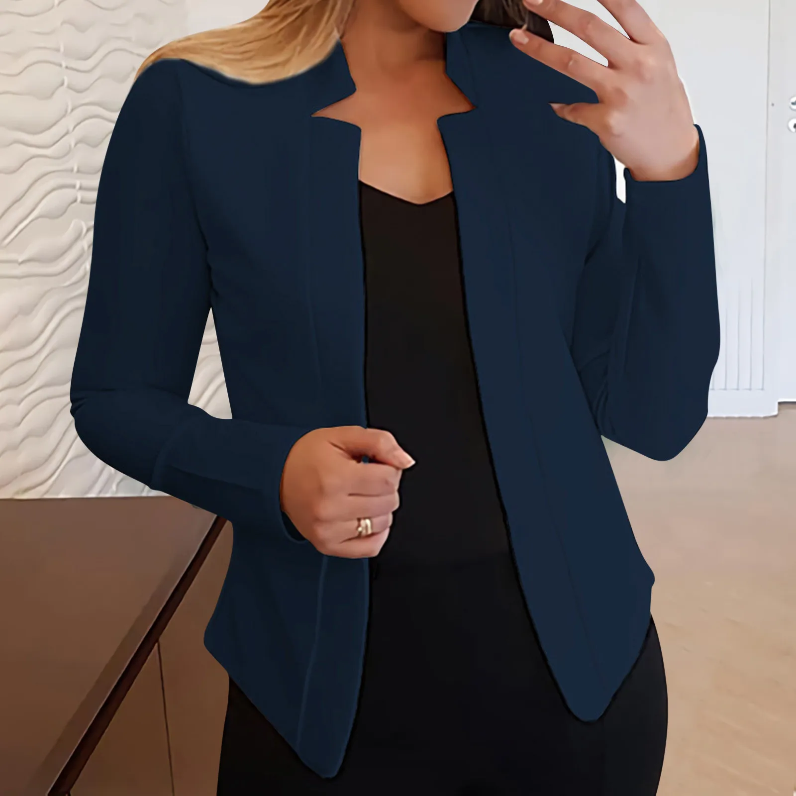 Blazer solidi sottili da donna autunno 2024 Blazer estivo femminile manica lunga punto aperto OL cappotti Slim da donna Femme top neri da donna