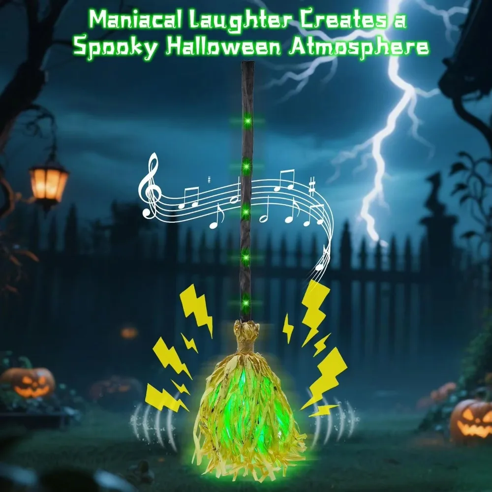 Glowing Animated Dancing Witch Broom Bendable Stick with Sounds Halloween Magic Floating Witch Broomstick Walking Feet Movable
