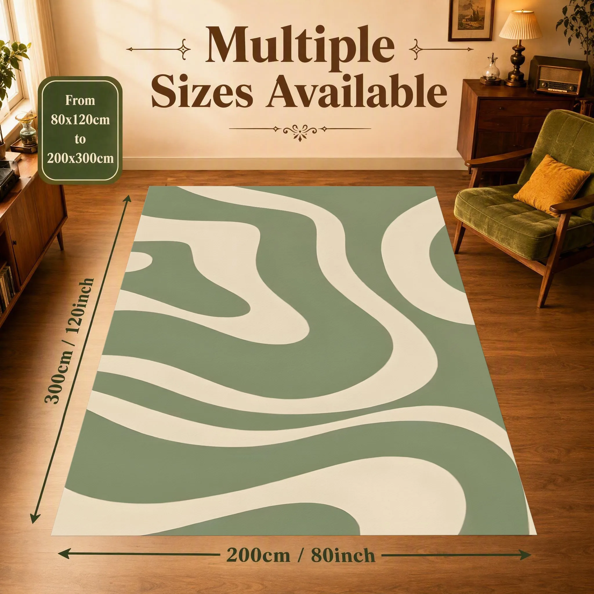 Matcha White Color Block Large Area Rug with Flowing Curves, Nordic Minimalist Style, for Living Room Bedroom