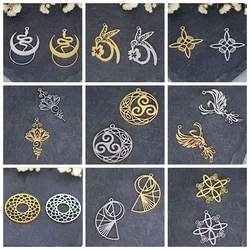 3pcs DIY Amulets Witch Knot Charms Flame Phoenix Bird Filigree Stainless Steel Jewelry Making Earrings Hummingbird Snake Pendant