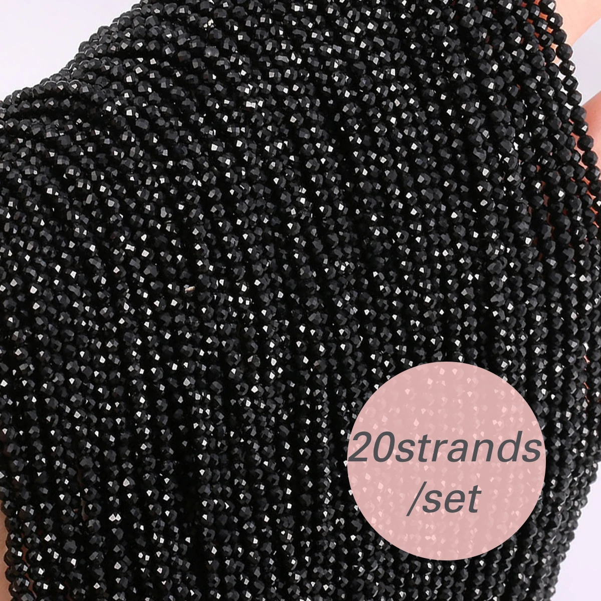 20strands 2/3mm Black Spinels Stone Beads Faceted Loose Bead for DIY Women Men Necklace Bracelets Jewelry Making Accessorie 38cm