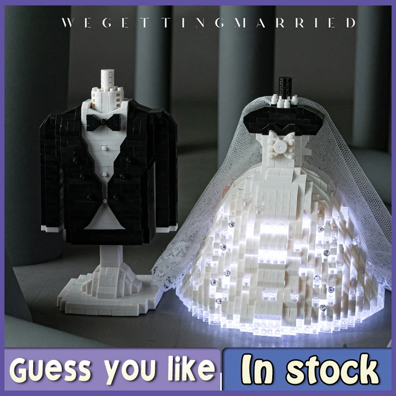 

Moc Brick White Diamond Wedding Suit Micro-particle Building Block Desktop Decorations Assembled Toys Girl Friends Holiday Gifts