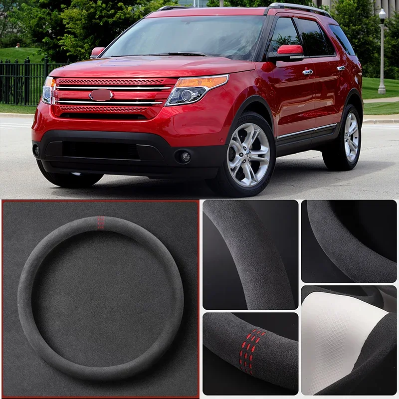 

Alcantara Anti-Slip Black Suede Leather Car Universal Steering Wheel Cover For Ford Explorer Car Accessories