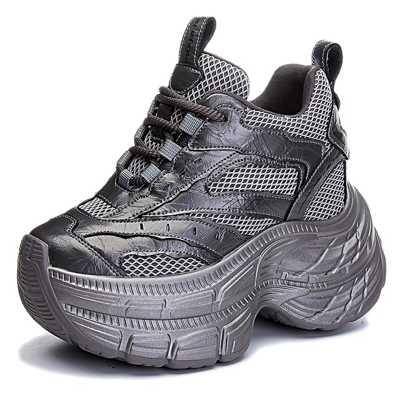 

12 см воздушная сетка из микрофибры, синтетические массивные кроссовки, весенняя обувь, кожаные ботильоны, женские вулканизированные ботинки, модная осенняя обувь