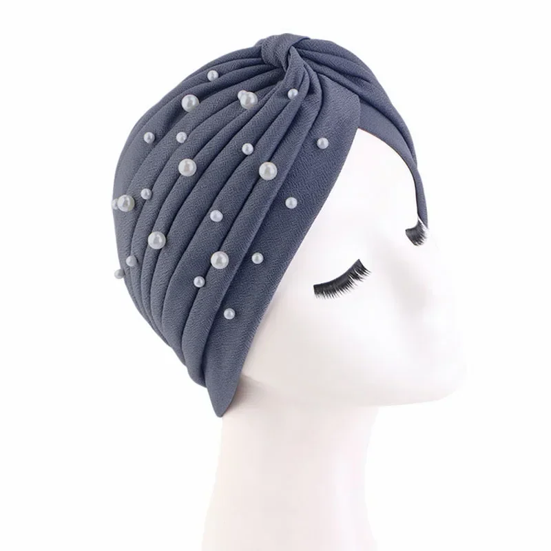 Indian Muslim Women Beads Hijab Chemo Caps Pleated Turban Bonnet Beanies Hair Loss Hat Headwrap Cancer Cover Headscarf Mujer Cap