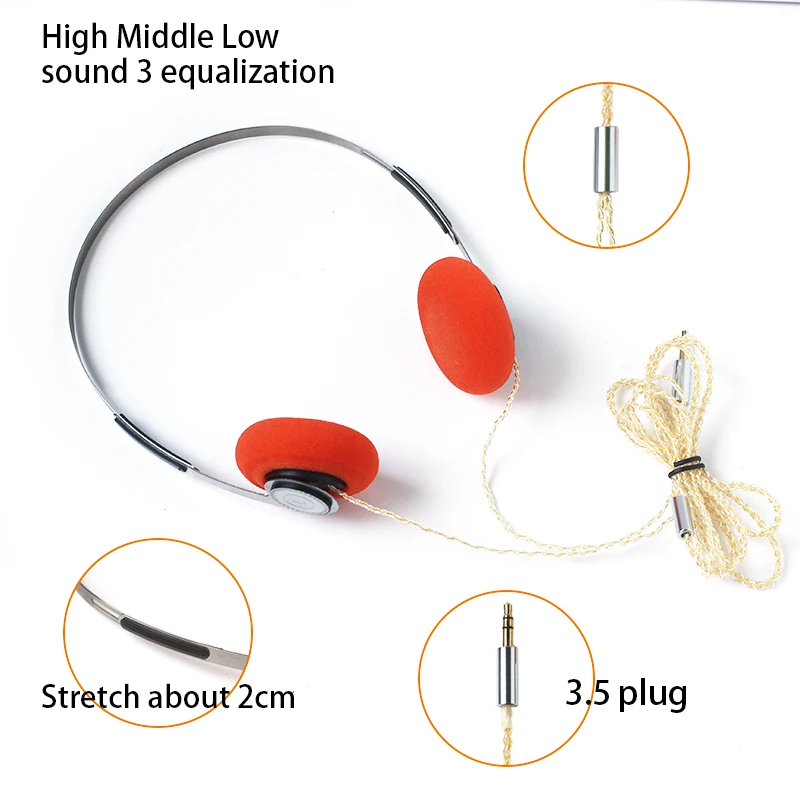 New Retro minimalist lightweight portable wired headband carry-on sports music headphones High Middle Low 3 equalization